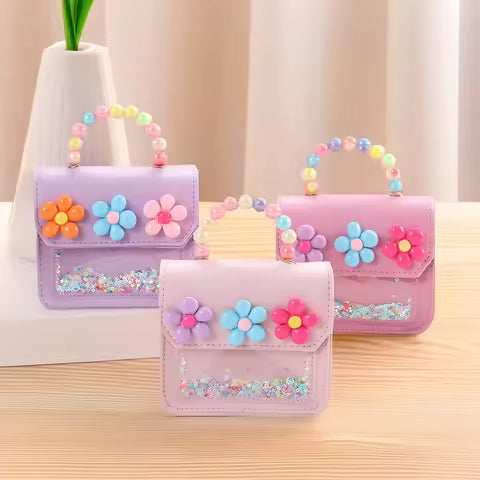 Creative Cute Flowers Children's Messenger Bag Pearl PU Leather Kids Shoulder Bag Cartoon Bowknot Crossbody Bags