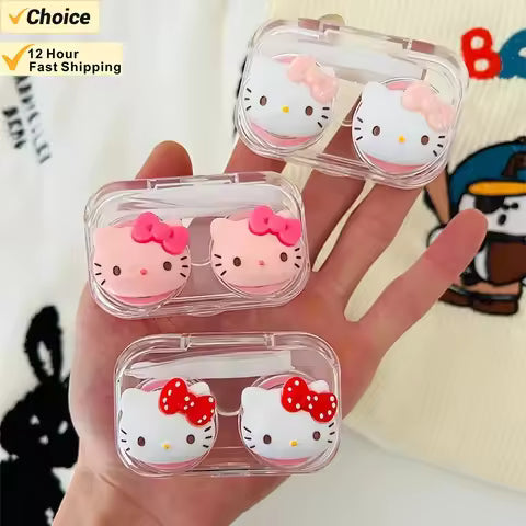 Hello Kitty Anime Figures Cartoon Transparent Portable Myopia Contact Lens Box Cases for Girls Best Travel Gifts for Children