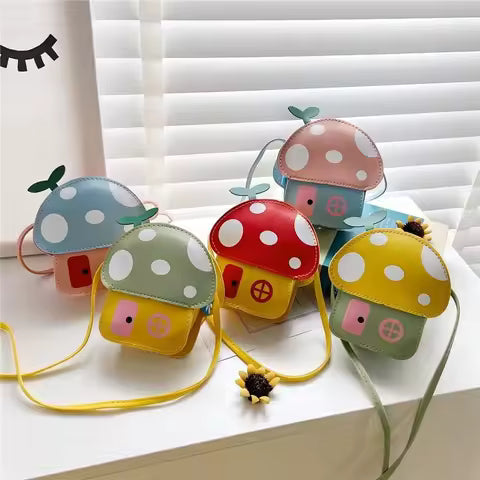 1-10PCS Cute Cartoon Mushroom House Coin Purse Casual PU Crossbody Bag Girls Korean Style Kids Shoulder Bag