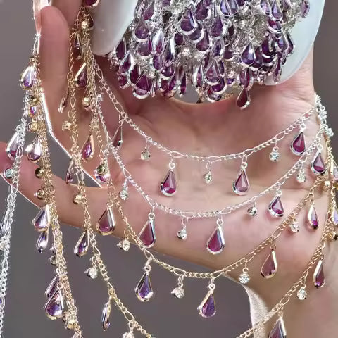 0.5/1/2M Summer Grape Purple Droplet Shaped Rhinestone Chain for DIY Waist Chain Bracelet Necklace headwear Accessories Material