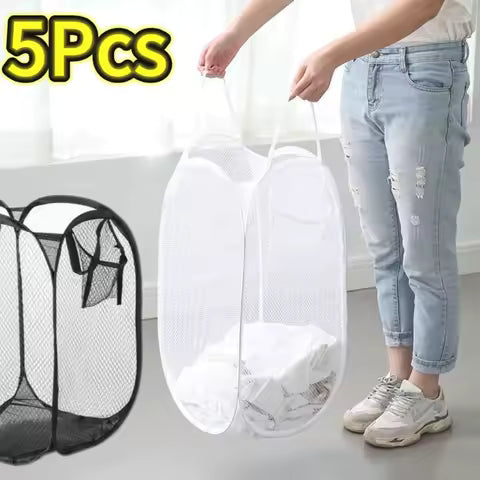 Folding Dirty Laundry Basket Sorting Washing Frame Bathroom Cloth Mesh Storage Bag Frame Bucket Laundry Organizers Storage Pouch