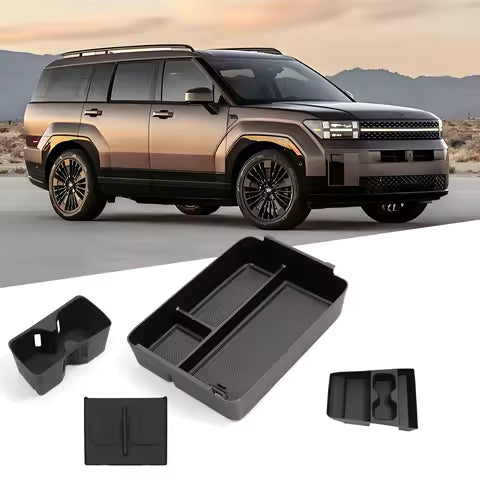 for Hyundai Santa Fe 2024 2025 2026 Storage Box Cup Holder Anti Dirt Pad Car Interior Accessories Organizer Tidying Black