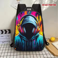 1 Music Themed Backpack with Headphone Print - Lightweight Backpack, Zipper Closure, Graffiti Style Sonic and DJ Inspired
