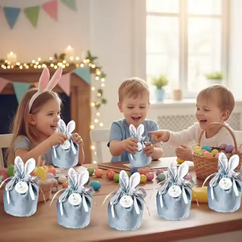 1-20PCS Velvet Bunny Ear Candy Bag Set Portable Wedding Favor Pouch for Easter Holiday Celebrations and Party Gift Packaging