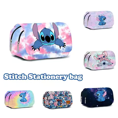 Stitch Pencil Case Cartoon Pencil Case Portable Travel Storage Bag Double Layer Large Capacity Makeup Bag Christmas Gift