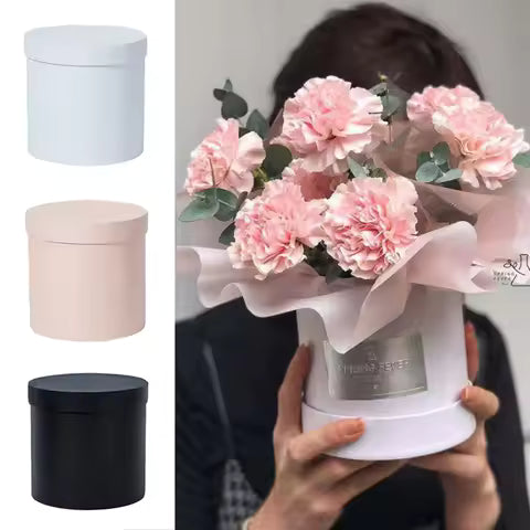 1 PCS Portable Flower Hug Bucket Simple Round Cardboard Packaging Box Creative Floral Bouquet Case For Valentine's Day