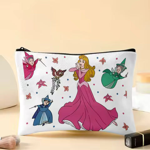 1 Disney Sleeping Beauty Princess Cartoon Makeup Bag with Fairy Owl Print, Jewelry Storage Bag, Perfect Travel Zipper Storage Bag - Fun Birthday Gift