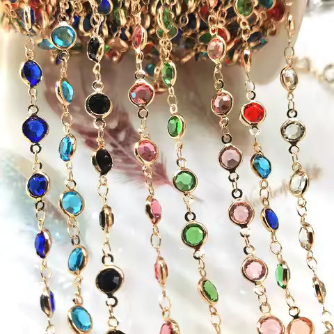 1 Meter 6mm Colorful Glass Beads Copper Chain for DIY Necklace Bracelet Costume Jewelry Making Accessories