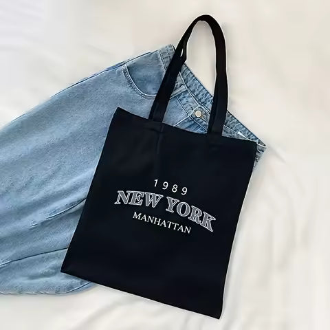 New York 1989 Print Women Canvas Tote Bag Classic Shopper Shoulder Bag Large Capacity Women Handbag