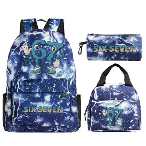 3Pcs/set Six Seven Cartoon Italian Brainrot Backpack Teen Boy Girl Schoolbag Kids Fun Lunch Bags and Pencil Case Bookbag Suit