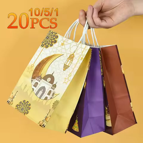 1-20PCS Ramadan Gift Bags Paper Eid Mubarak Ramadan Gift Box 2025 Islamic Muslim Party Candy Packing Bag Decor Supplies