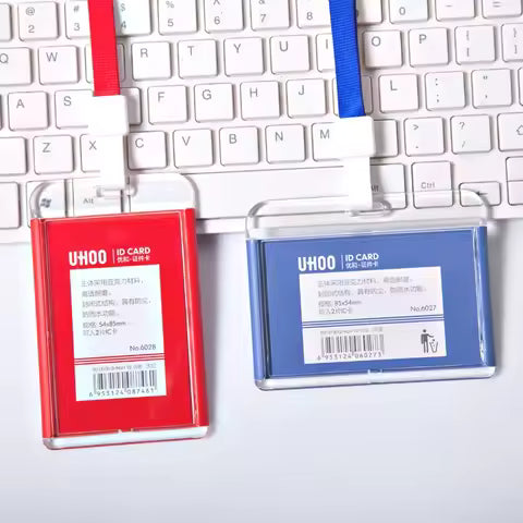 1 PCS Transparent Work Card Badge Holder Office Staff Employees ID Card Clear Pass Name Work Card Cover Case Sleeve with Lanyard