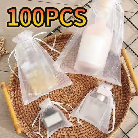 1-200pcs Organza Drawstring Pouches, Gift Bags Candy Jewelry Party Wedding Favor Bags Gift for Christmas Candy Wedding Birthday