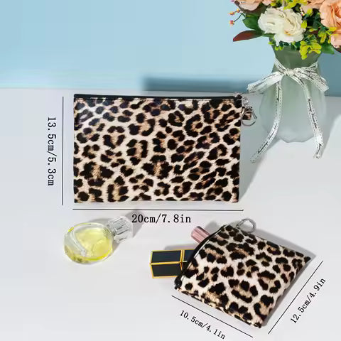 Stylish Leopard Print Travel Organizer Simplicity Long Zipper Makeup Bag for Everyday Use