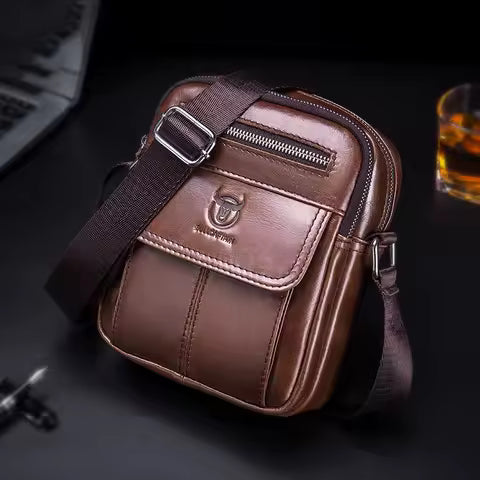 2025 Men's genuine leather single-shoulder bag cowhide business travel high quality vertical men mini crossbody bag as gift
