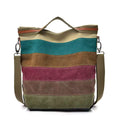 Women's patchwork handbag versatile contrast color striped canvas shoulder crossbody bag