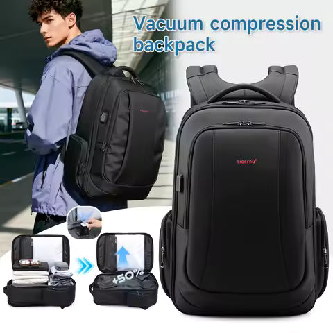 Tigernu School Backpack Men Large Travel Backpack For Vacuum Compression Backpack 15.6 17inch Bags USB Port Student Backpack Bag